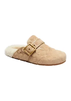 Archival Embossed Suede Shearling Buckle Clogs by Coach