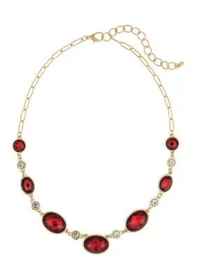 Pav Red Oval Cabochon Stone Frontal Necklace 18 In by Evie & Emma