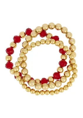 Red Beaded Stretch Bracelet Set, 7 In by Evie & Emma