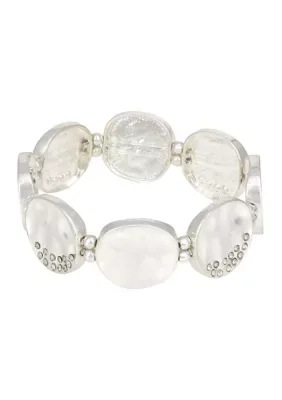 Crystal Stone Hammered Disc Stretch Bracelet, 7 In by Wonderly
