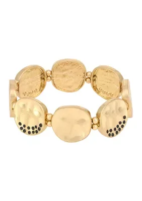 Crystal Stone Hammered Disc Stretch Bracelet, 7 In