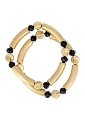 Two Tone Stretch Bangle with Bead Accent Station, 7 In by Wonderly
