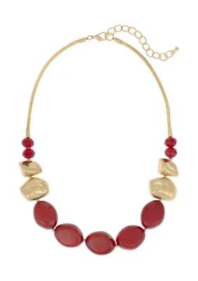Chunky Crimson Nugget Beaded Frontal Necklace 20 In by Wonderly