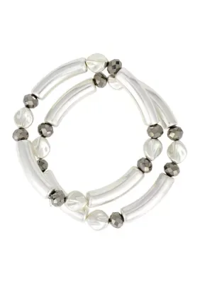 Two Tone Stretch Bangle with Bead Accent Station, 7 In
