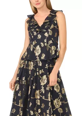 Sleeveless Flutter V-Neck Foil Floral Blouse by Ted Baker