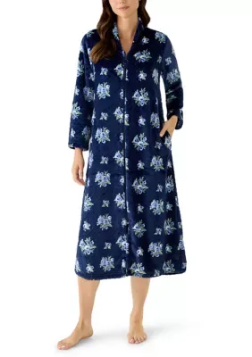 French Fleece Floral Long Zip Robe by Miss Elaine