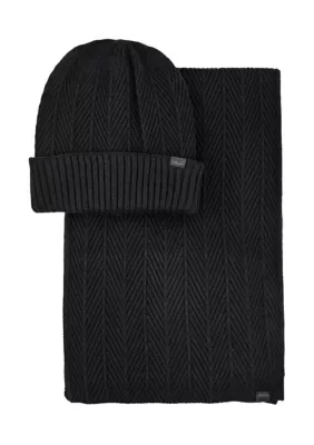 Herringbone Knit Beanie and Scarf Set by Kenneth Cole