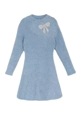 Knit Long Sleeve Dress with Bow Detail by Rare Editions