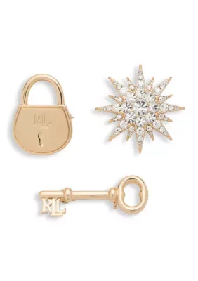 Lauren Ralph Lauren Crystal Logo Lock Pin Trio by Ralph Lauren