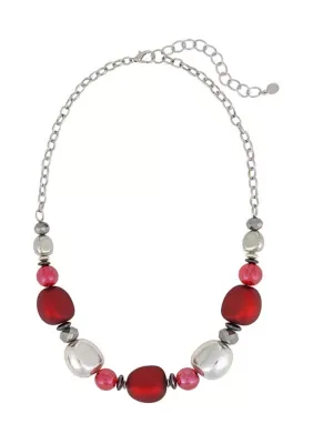 Two Tone Red and Silver Nugget Beaded Frontal Necklace, 20 In by Ruby Rd