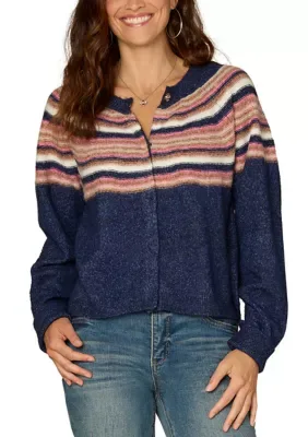 Stripe Jacquard Snap Front Cardigan by Democracy