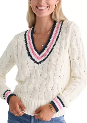 Cable Knit Varsity V-Neck Sweater by Vineyard Vines