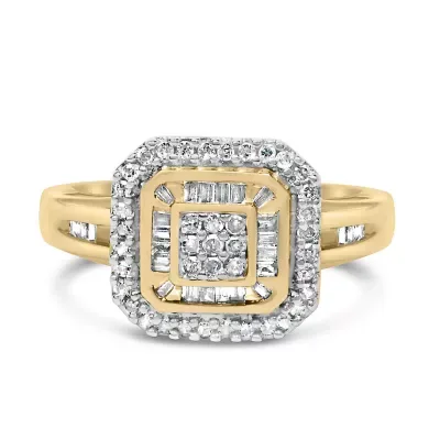 10K Yellow Gold 1/2 Cttw Diamond Square Cluster Cocktail Ring by Haus of Brilliance