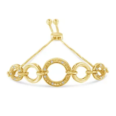 14K Yellow Gold Plated.925 Sterling Silver 1/10 Cttw Diamond Infinity Loop Adjustable Bolo Tennis Bracelet, 7 In by Haus of Brilliance
