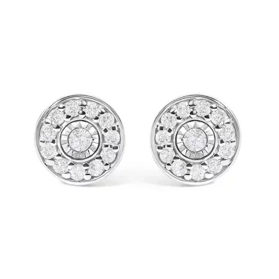 925 Sterling Silver 1/4 Cttw Diamond Miracle Set Solitaire with Halo Stud Earrings by Haus of Brilliance