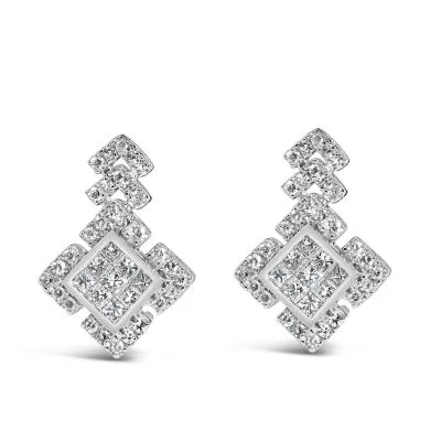 10K White Gold 3/5 Cttw Princess Diamond Geometric Drop Earrings by Haus of Brilliance