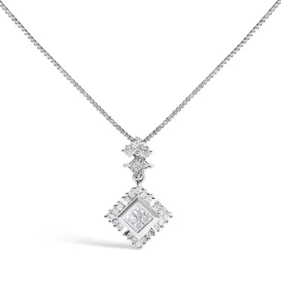 10K White Gold 1/2 Cttw Princess Cut Rhombus Drop Pendant Necklace, 18 In by Haus of Brilliance
