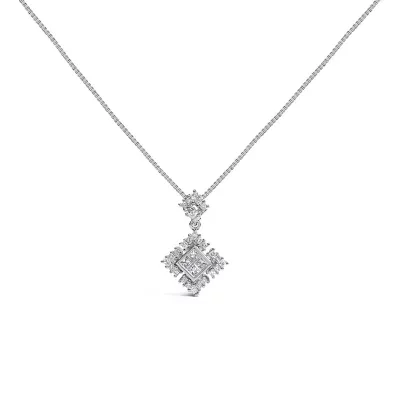 10K White Gold Princess Cut Diamond Geometric Pendant Necklace, 18 In by Haus of Brilliance