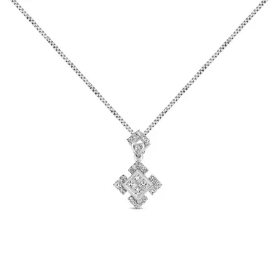 10K White Gold 1/5 Cttw Diamond Geometric Design Pendant Necklace, 18 In by Haus of Brilliance