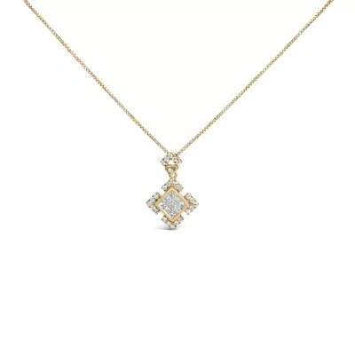 10K Yellow Gold 3/8 Cttw Princess Diamond Geometric Pendant Necklace, 18 In by Haus of Brilliance