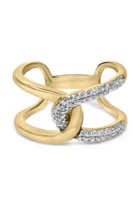 18K Yellow Gold Plated Sterling Silver 1/4 Cttw Diamond Open Crossover Band Ring