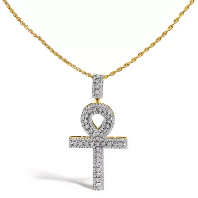 10K Yellow Gold 1.00 Cttw Diamond Ankh Cross Pendant Necklace, 18 In by Haus of Brilliance