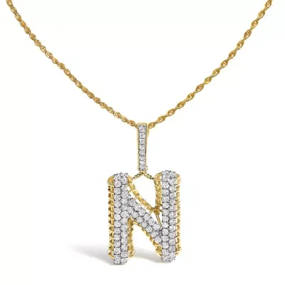 10K Yellow Gold 1 1/2 Cttw Diamond Letter N Initial Pendant Necklace, 18 In by Haus of Brilliance