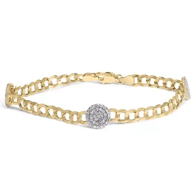 14K Yellow Gold 5/8 Cttw Diamond Cluster Curb Chain Bracelet, 7.25 In by Haus of Brilliance