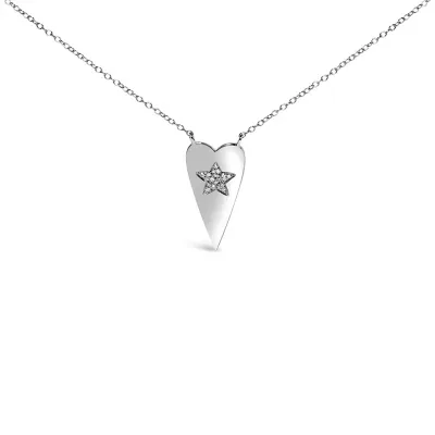 925 Sterling Silver Diamond Heart with Star Pendant Necklace, 18 In by Haus of Brilliance