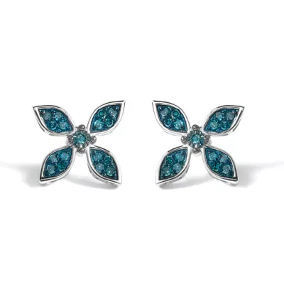 925 Sterling Silver 1/3 Cttw Blue Diamond Floral Earrings by Haus of Brilliance