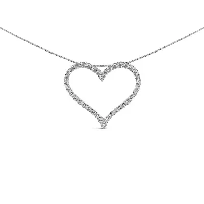 Lab Created 14K White Gold 3.0 Cttw Lab Grown Diamond Open Heart Pendant Necklace, 18 In