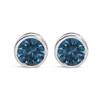 Lab Created 14K White Gold 2.0 Cttw Bezel Set Lab Grown Blue Diamond Solitaire Stud Earrings by Haus of Brilliance