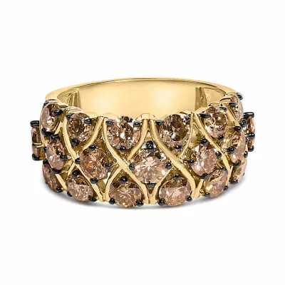 10K Yellow Gold Plated.925 Sterling Silver 3.0 Cttw Champagne Diamond Multi Lattice Band Ring