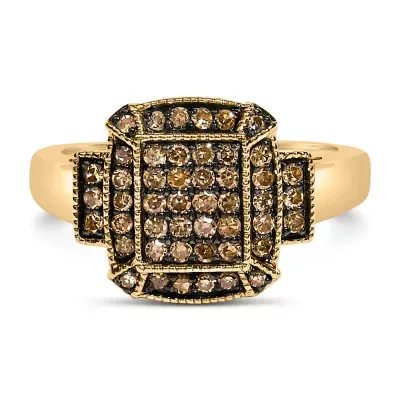 10K Yellow Gold Plated.925 Sterling Silver 1/2 Cttw Champagne Diamond Step Up Ring