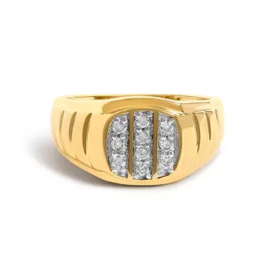 14K Yellow Gold Plated Sterling Silver 1/3 Cttw Diamond Grooved Band Ring by Haus of Brilliance