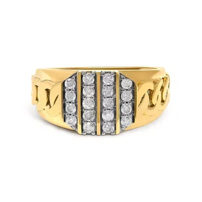 14K Yellow Gold Plated Sterling Silver Diamond 1/2 Cttw Cuban-Link Band Ring by Haus of Brilliance