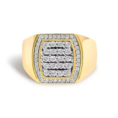 14K Yellow Gold Plated Sterling Silver 3/4 Cttw Diamond Cushion Head and Halo Band Ring by Haus of Brilliance