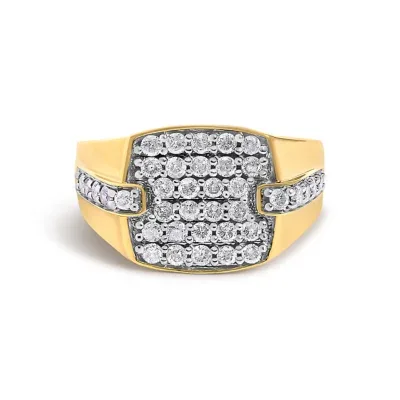 14K Yellow Gold Plated Sterling Silver 1.0 Cttw Diamond Geometric Band Ring by Haus of Brilliance