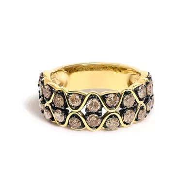 10K Yellow Gold Plated Sterling Silver 1 1/2 Cttw Brown Diamond Scalloped Band Ring by Haus of Brilliance