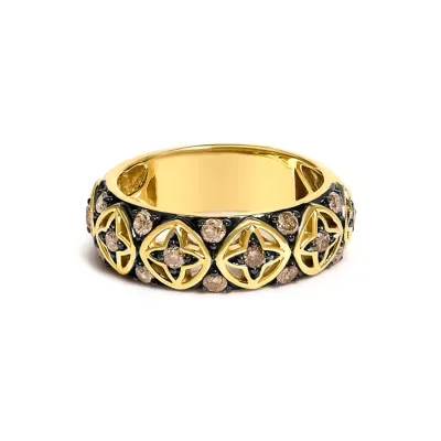 10K Yellow Gold Plated Sterling Silver 1/2 Cttw Champagne Diamond Star Motif Band Ring by Haus of Brilliance