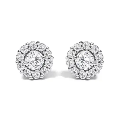 Lab Created 10K White Gold 3.0 Cttw Lab Grown Diamond Halo Stud Earrings by Haus of Brilliance