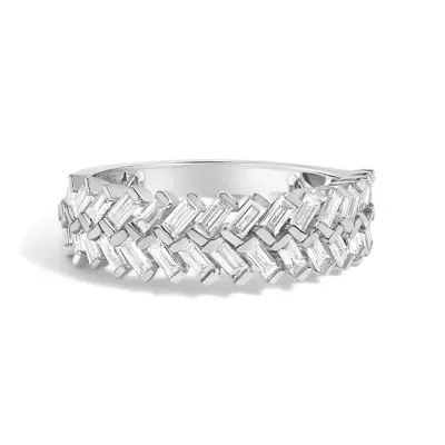 Lab Created 14K White Gold 7/8 Cttw Lab Grown Baguette Weave Design Band Ring