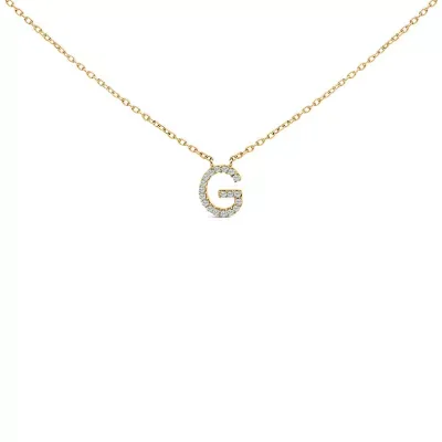 10K Yellow Gold Diamond Accent Block Initial Pendant Necklace, 18 In by Haus of Brilliance