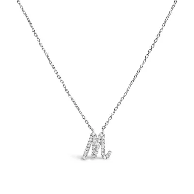 14K White Gold Diamond Accent Initial Script Style Pendant Necklace, 18 In by Haus of Brilliance