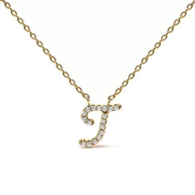 14K Yellow Gold Diamond Accent Initial Script Style Pendant Necklace, 18 In by Haus of Brilliance