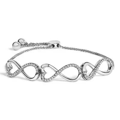 1/3 Cttw Diamond Infinity Heart Link Adjustable Bolo Bracelet, 7 In by Haus of Brilliance