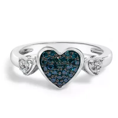 Sterling Silver 1/5 Cttw Blue and White Diamond Triple Heart Ring by Haus of Brilliance