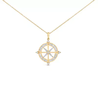 14K Yellow Gold Plated Sterling Silver 3/4 Cttw Diamond Compass Medallion Pendant Necklace, 18 In by Haus of Brilliance
