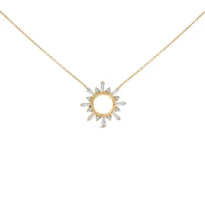 14K Yellow Gold Plated Sterling Silver 5/8 Cttw Diamond Open Starburst Pendant Necklace, 18 In by Haus of Brilliance