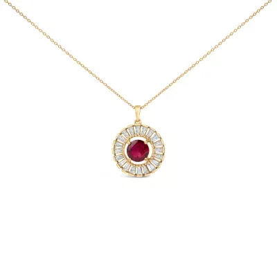 Lab Created 14K Yellow Gold Plated Sterling Silver Lab Grown Ruby and Diamond Medallion Pendant Necklace, 18 In by Haus of Brilliance